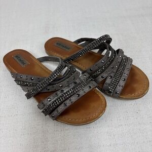 Not Rated Pewter Strappy Studded Jeweled‎ Sandals Size 6.5 Festival
